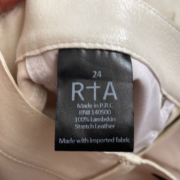 RtA • Cream White 100% Lambskin Stretch Leather Skinny Pants W24 - Picture 9 of 10
